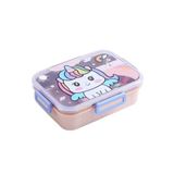 Vagonlife Bento 750ml Lunchbox Sevimli Dostlar Tek Katlı 3 Bölmeli Paslanmaz Çelik Sefer Tası Yemek Kutusu (Pembe Unicorn)