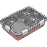 Vagonlife Bento 850ml Lunchbox Tek Katlı 4 Bölmeli ve Kaseli Çelik Sefer Tası Yemek Kutusu (Pemb
