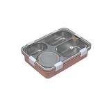Vagonlife Bento 850ml Lunchbox Tek Katlı 4 Bölmeli ve Kaseli Çelik Sefer Tası Yemek Kutusu (Pembe)