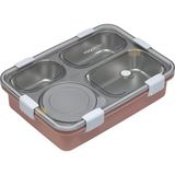 Vagonlife Bento 850ML Lunchbox Yeni Koleksiyon Tek Katlı 4 Bölmeli ve Kaseli Çelik Sefer Tası Yemek Kutusu - Pembe