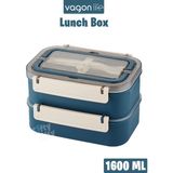 Vagonlife Bento Lunch Box 1600 ml 2 Kat Yeni Nesil Sefer Tası Paslanmaz Çelik -FFLBOX2221 - Lacivert