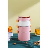 Vagonlife Bento Lunch Box Ofis-Okul İçin Yeni Nesil Sefer Tası 3 Katlı Büyük Boy Çelik FF545 (Pudra)