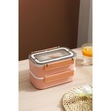 Vagonlife Bento Lunch Box Ofis-Okul Için Yeni Nesil Sefer Tası Çift Kat 3 Bölme Paslanmaz Çelik F494 - Pembe