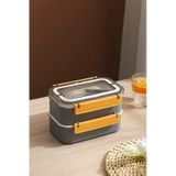 Vagonlife Bento Lunch Box Ofis-Okul Için Yeni Nesil Sefer Tası Çift Kat 4 Bölme Paslanmaz Çelik F494 001 gri