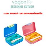 Vagonlife Beslenme Kutusu 2 Katlı Çatal bıçak kaşık Setli - Mavi - Bordo