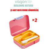 Vagonlife Beslenme Kutusu 2 Katlı Çatal bıçak kaşık Setli - Pembe - Kırmızı