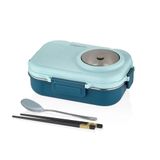 Vagonlife Beslenme Kutusu Paslanmaz Çelik - 1100 ml Sos (Yoğurt) Kaseli Yeni Nesil Lunch Box (Mavi)