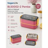 Vagonlife BL50002-2 Pembe 1400 ml 3 Bölmeli Paslanmaz Çelik Lunch Box Beslenme Kabı - Standart - Çok Renkli