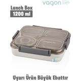 Vagonlife Büyük Ebat 1200 ml (Sızdırmaz,karışmaz 4 Bölmeli) Lunch Box Yeni Nesil Sefer Tası -FF7080 - Gri