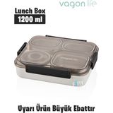 Vagonlife Büyük Ebat Lunchbox 1200 ML (Sızdırmaz,Karışmaz 4 Bölmeli) Lunch Box Yeni Nesil Sefer Tası -FF7080 - Siyah