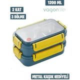 Vagonlife Çelik Yemek Kabı 2 Katlı Bölmeli 1200 ml - Lunch Box BL2215 Lacivert