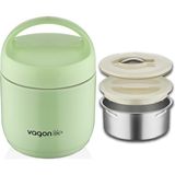 Vagonlife Çelik Yemek Termosu Isı Yalıtımlı Kaseli 1.2lt Sızdırmaz Vakumlu Kap Taşıma Kulplu -FF10104 - Yeşil