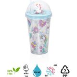 Vagonlife Çift Duvarlı Tumbler Pipetli Milkshake Bardağı 450 ml - Unicorn