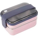 Vagonlife Çift Katmanlı Paslanmaz Çelik Beslenme Kabı-1200 ml Lunch Box (Pembe)