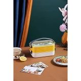 Vagonlife Çift Katmanlı Paslanmaz Çelik Beslenme Kabı-1400 ml (Çatallı Kaşık) Beslenme Kutusu (Sarı)