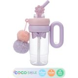 Vagonlife Cocosmile 1000ML Tumbler Charm Serisi Parlak Şeffaf Gövdeli Pipetli/pipetsiz Kullanım Detokslu Büyük Kulplu Peluş Süslü Charmlı ve Silikon Pipet Süslü Tritan Su Matarası Suluğu - Lila