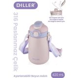 Vagonlife Dıller 420 ml Pipetli/pipetsiz Tek Kapak Çift Kullanım Askılı Çelik Termos Su Matarası 6 Saat Sıcak/soğuk - Pudra