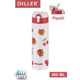 Vagonlife Dıller 480 ml Pipetli Paslanmaz Çelik Termos Vacum Cup Kilitli Kapak -FFDILLERD9228