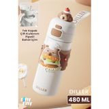 Vagonlife DILLER 480 ML Tek Kapak Çift Kullanım Pipetli/Pipetsiz Taşıma El Askılı Vacum Cup/Çelik Termos -FFD9351-480