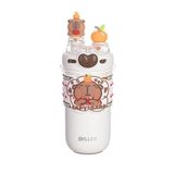 Vagonlife Diller 520ml Sevimli Hayvanlar Süslü Pipetli/Pipetsiz Boyun Askılı Paslanmaz Çelik Termos (Capybara)