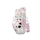 Vagonlife Diller 580ml Sevimli Hayvanlar Süslü Pipetli/Pipetsiz Boyun Askılı Tritan Çocuk Matarası (Pembe Panda)