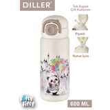 Vagonlife Dıller 600 ml Tek Kapak Çift Kullanım Pipetli/pipetsiz Taşıma Kulplu Vacum Cup/çelik Termos -FFDILLERD9252