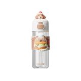 Vagonlife Diller 600ml Sevimli Hayvanlar Süslü Pipetli/Pipetsiz El Askılı Tritan Çocuk Matarası (Kahverengi Capybara)