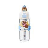 Vagonlife Diller 600ml Sevimli Hayvanlar Süslü Pipetli/Pipetsiz El Askılı Tritan Çocuk Matarası (Mavi Köpüş)