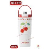 Vagonlife Diller 900 ml Desenli Çift Içim Pipetli / Pipetsiz Termos Taşıma Askılı Termos - Kırmızı