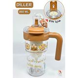 Vagonlife Diller Figürlü 860ML Kulplu Süzgeçli Matara - Kahverengi