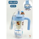 Vagonlife Diller Figürlü 860ML Kulplu Süzgeçli Matara - Mavi