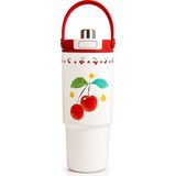 Vagonlife Dıller Tumbler 880 ml Tek Kapak Çift Kullanım Pipetli/pipetsiz Taşıma Kulplu Çelik Termos D9505 - Kırmızı