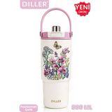 Vagonlife Dıller Tumbler 880 ml Tek Kapak Çift Kullanım Pipetli/pipetsiz Taşıma Kulplu Çelik TERMOS-FFD9505-880ML Mor