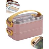 Vagonlife Enjoy Eating Lunch Box Iki Katlı Paslanmaz Çelik Kolay Kilitlenir Sefer Tası – 1400 ml - Kırmızı Noktalı