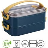 Vagonlife Enjoy Eating Lunch Box Iki Katlı Paslanmaz Çelik Kolay Kilitlenir Sefer Tası – 1400 ml - Lacivert