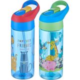 Vagonlife Fiftyfifty 2 Li Set 500ML Tritan Kalın Pipetli Çocuk Okul Su Matarası - Mavi - Yeşil