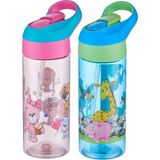 Vagonlife Fiftyfifty 2 Li Set 500ML Tritan Kalın Pipetli Çocuk Okul Su Matarası - Pembe - Yeşil