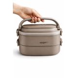 Vagonlife Food | İki Katlı - Çorba Kaseli - Çatal Kaşık Aparatlı- Paslanmaz Çelik Yeni Nesil SeferTası-1140 Ml. (Kahverengi)