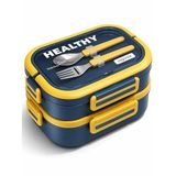 Vagonlife Healthy | Lunch Box 2 Katlı 3 Bölmeli Paslanmaz Çelik Yeni Nesil Sefer Tası - Çatal Kaşıklı -1650 ML