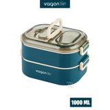 Vagonlife İki Kat Üç Bölme Paslanmaz Çelik Bento Lunch Box Yeni Nesil Sefer Tası Sos Kaseli Lacivert 1000 ML