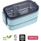 Vagonlife İki Kat Üç Bölmeli 304 Paslanmaz Çelik Yeni Nesil Yeşil Saklama Kabı, Lunchbox 1400 ML
