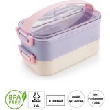 Vagonlife Iki Katlı 1400 ml Paslanmaz Çelik Kolay Kilitlenir Sefer Tası -Yemek Kutusu - Krem - Lila