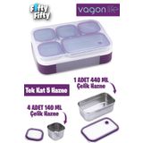 Vagonlife Lunch Box 1000 ML (Sızdırmaz,Karışmaz 5 Hazneli) Yeni Nesil Sefer Tası -FFLBOX40097