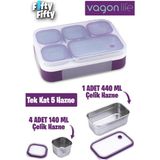 Vagonlife Lunch Box 1000 ml (Sızdırmaz,karışmaz 5 Hazneli)Lunchbox Yeni Nesil Sefer Tası -FFLBOX40097 - Mor