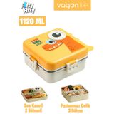 Vagonlife Lunch Box 1120 ML Sızdırmaz Karışmaz Üç Bölmeli Sos Kaseli Yeni Nesil Sefer Tası Çelik Kaşıklı -Dino