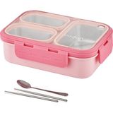 Vagonlife Lunch Box 620 ML Tek Kat Üç Bölmeli Metal Kaşıklı Yeni Nesil Sefer Tası-FFLBOX7097 Pembe