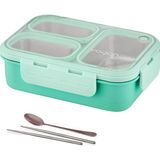 Vagonlife Lunch Box 620 ML Tek Kat Üç Bölmeli Metal Kaşıklı Yeni Nesil Sefer Tası-FFLBOX7097 Yeşil