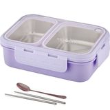 Vagonlife Lunch Box 700 ml Tek Kat Iki Bölmeli Metal Kaşıklı Yeni Nesil Sefer Tası - Mor