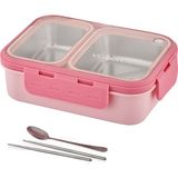 Vagonlife Lunch Box 700 ml Tek Kat Iki Bölmeli Metal Kaşıklı Yeni Nesil Sefer Tası - Pembe