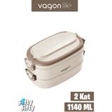 Vagonlife Lunchbox 1140 ml 2 Kat Paslanmaz Çelik Çorba Kaseli Bento Lunch Box Yeni Nesil Sefer Tası -FFLBOX10403 - Bej